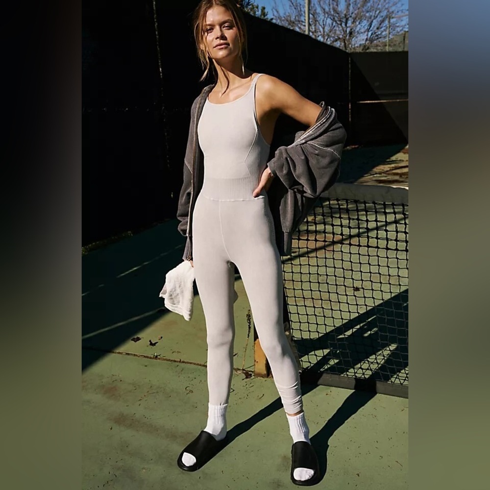 Free People Good Karma High Neck Onesie Ice Grey $98